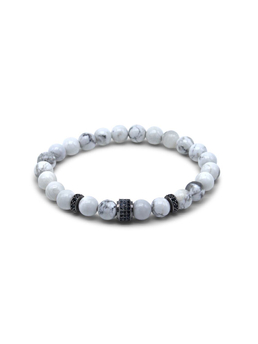 🔴 Bracelet - Carrara Marble Black Rhodium Drum Pavé